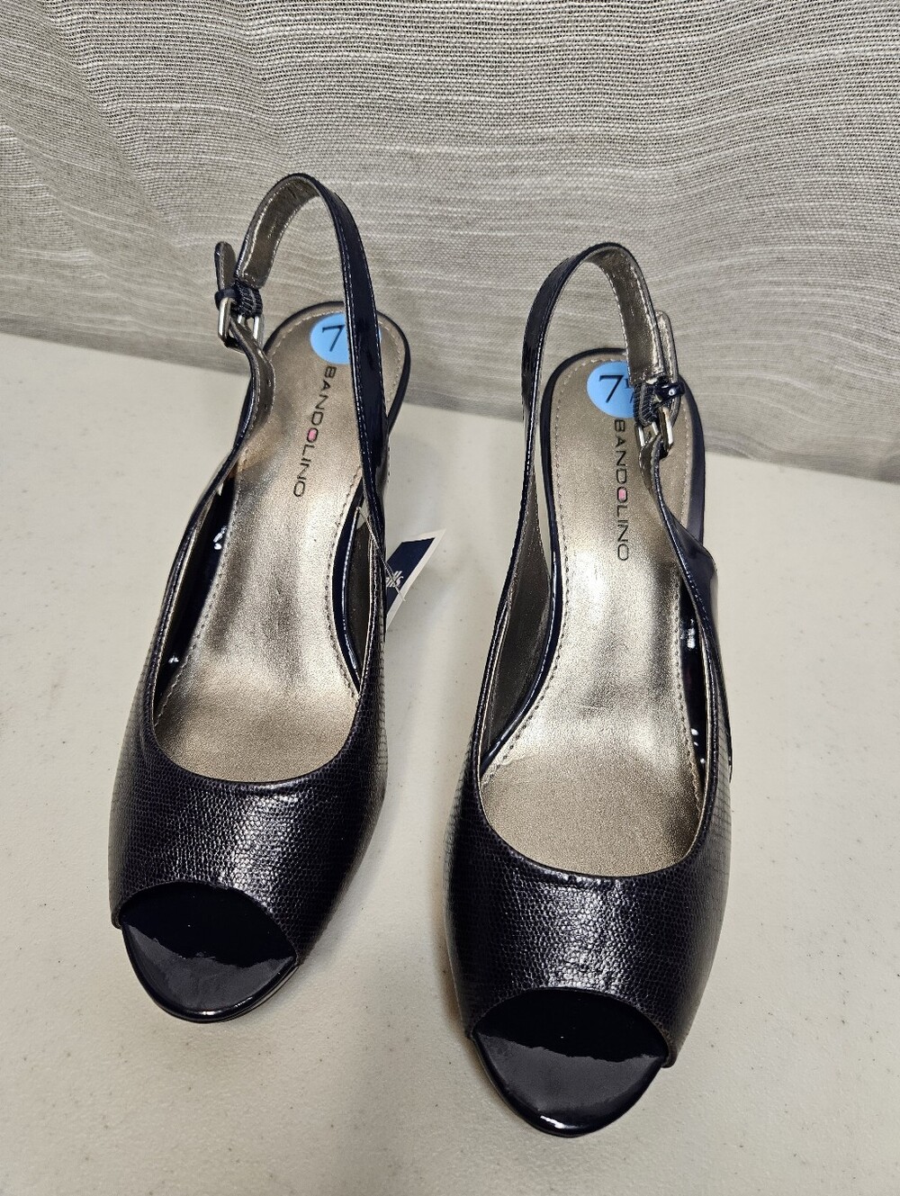 Bandolino Malmo women's slingback peep toe pump heels navy Blue 7.5 New
